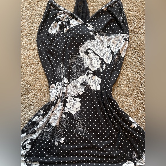 Secret Treasures Black and White Polka Dotted Floral Slip Dress - Picture 2 of 6